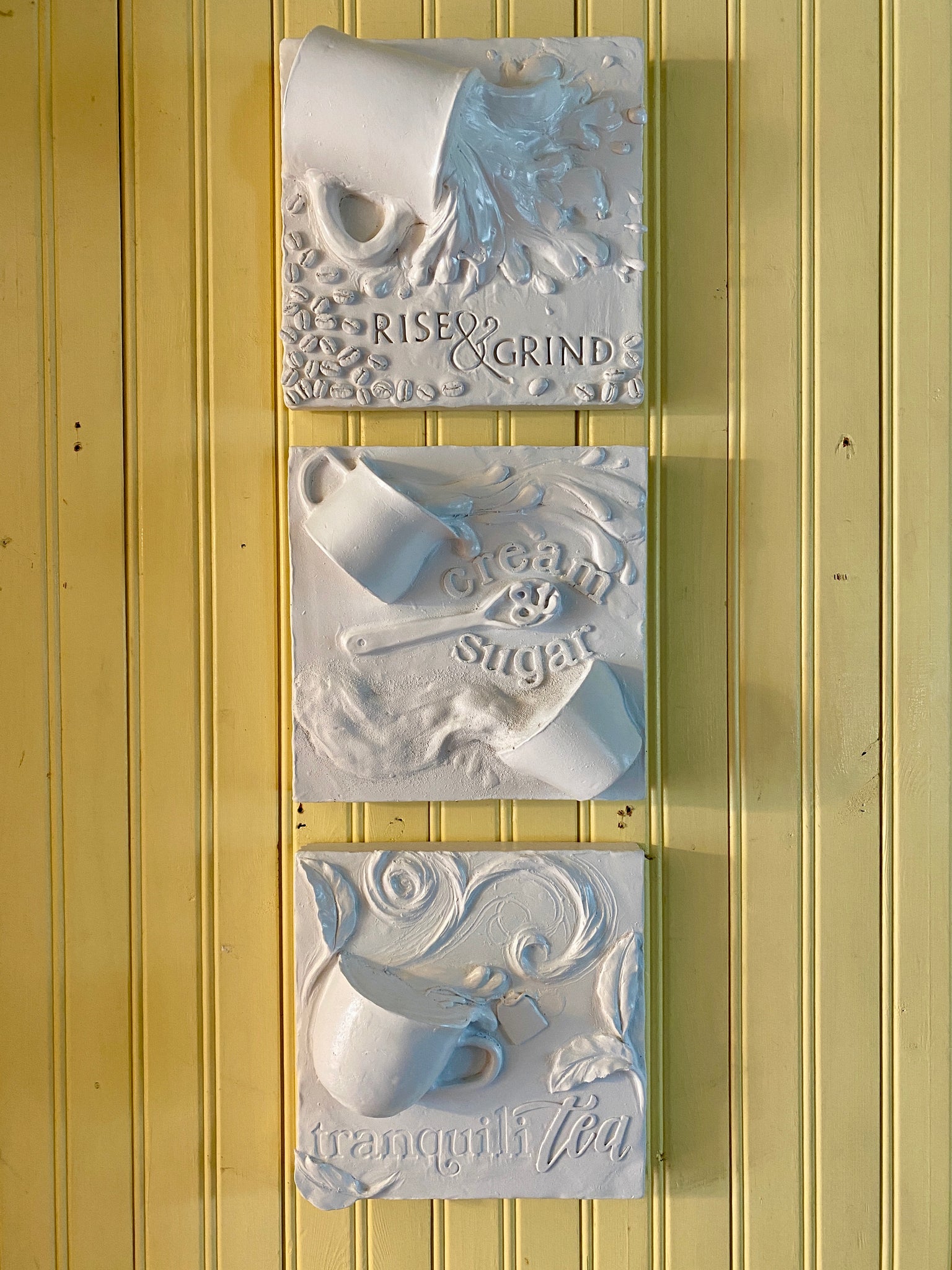 Coffee, Tea, Cream & Sugar Triptych Relief Wall Sculpture - Exclusive to The Sculpture Store