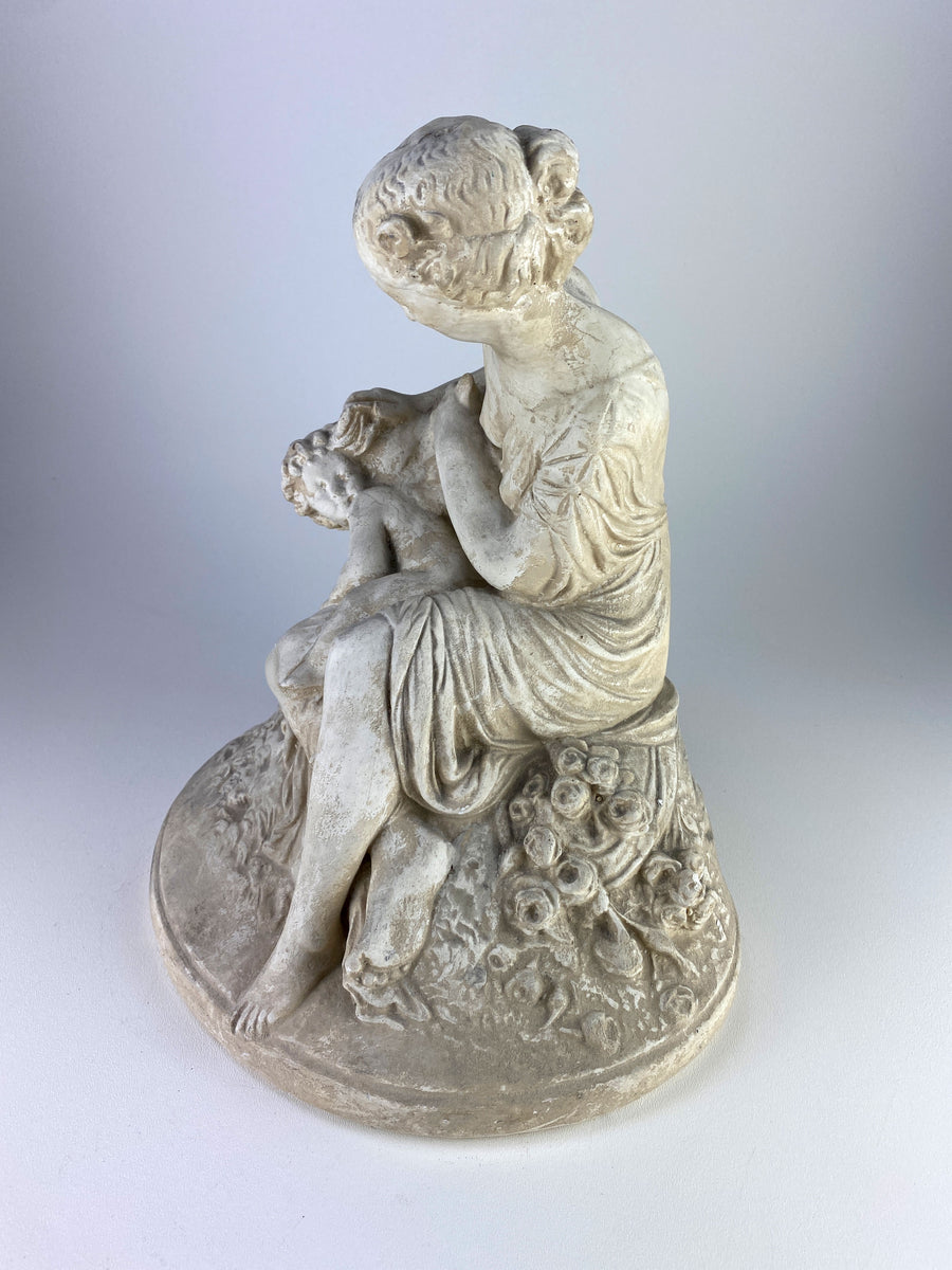 Antique Bronze Sculpture of Woman & Child