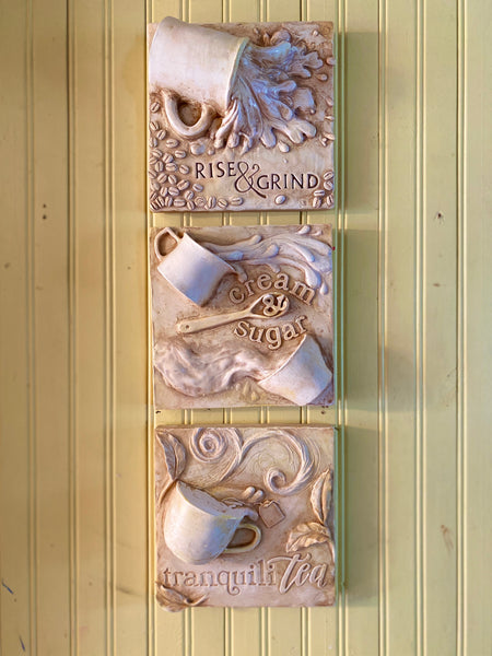Coffee, Tea, Cream & Sugar Triptych Relief Wall Sculpture - Exclusive to The Sculpture Store