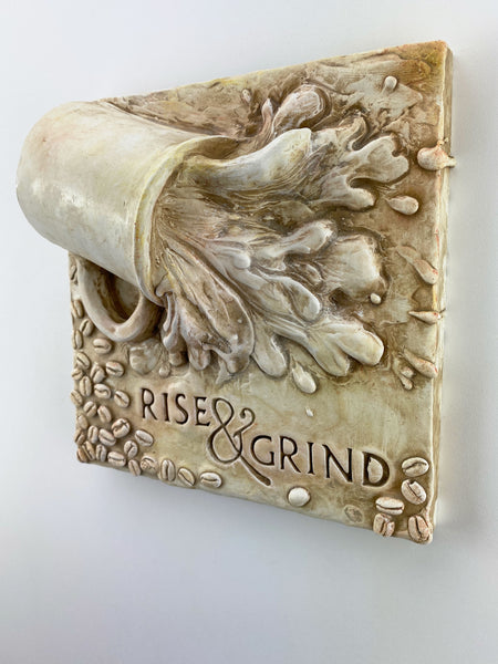 Rise & Grind Coffee Kitchen Relief Wall Sculpture - Exclusive to The Sculpture Store